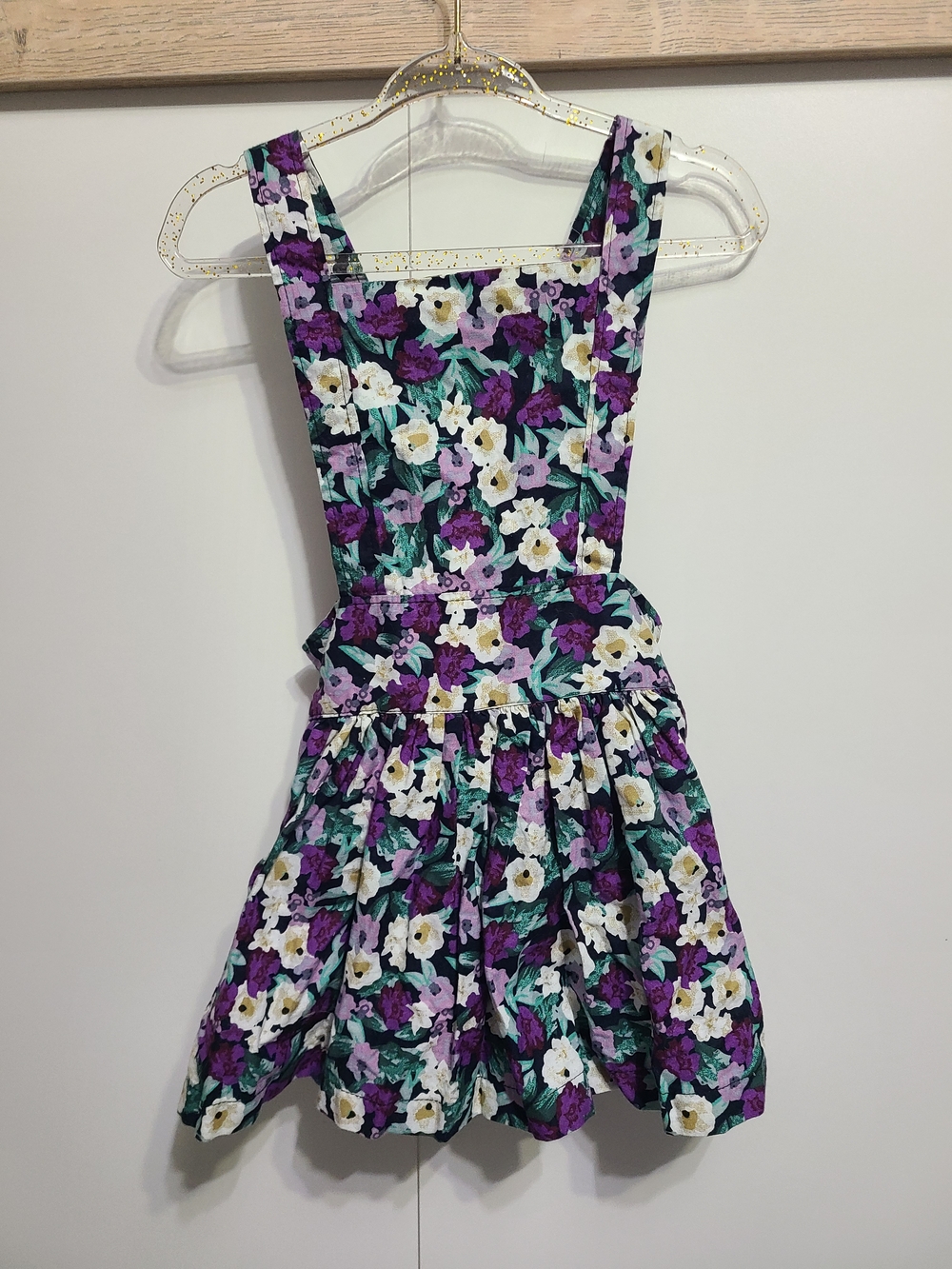 Girls Floral Heidi Pinafore Dress in Purple and White